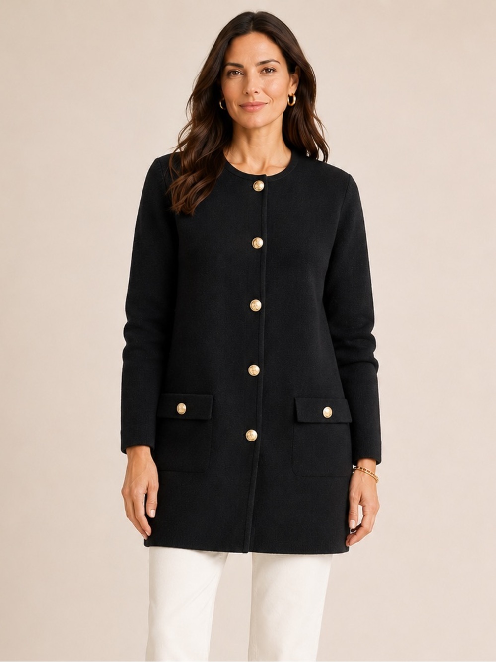 J.Crew Long Giselle Sweater Blazer | Black | Gold Crest Buttons | NWT | XXL